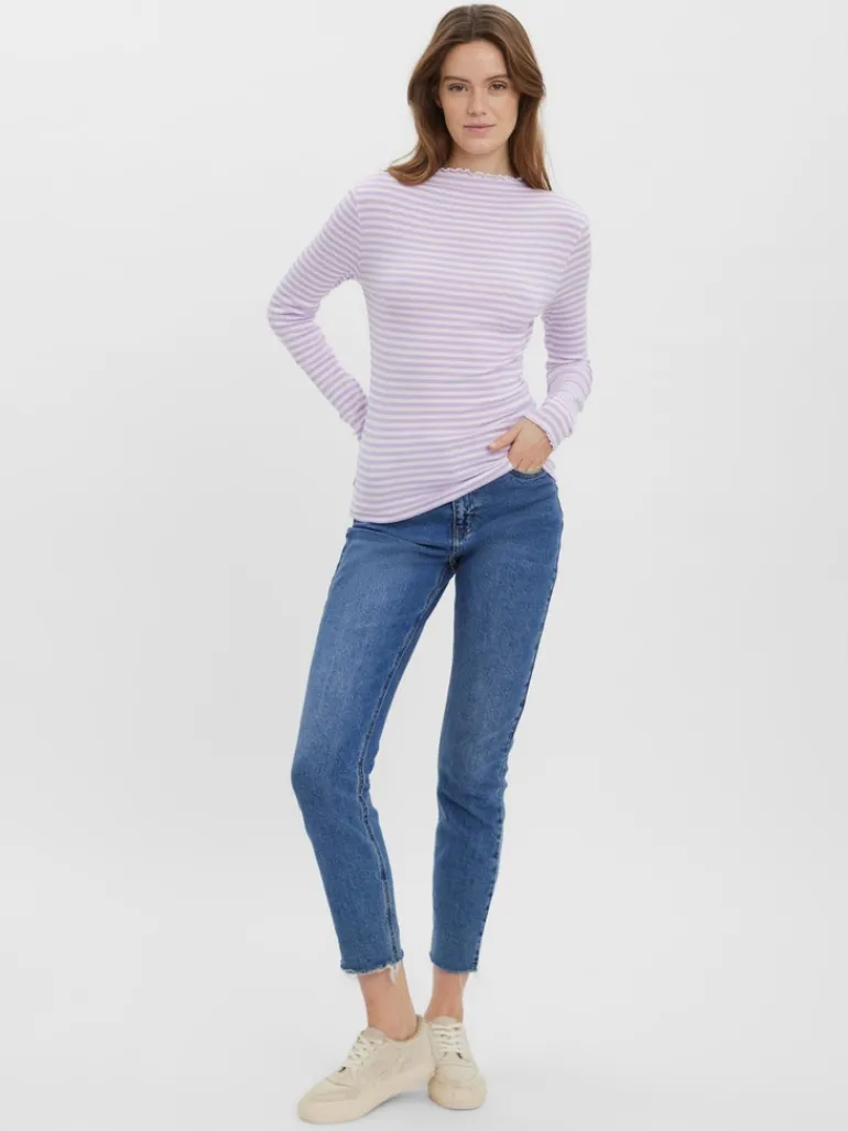 VMVIO L/S HIGH NECK STRIP BLOUSE NOOS lavendula-snow whit