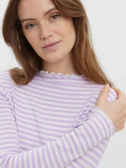 VMVIO L/S HIGH NECK STRIP BLOUSE NOOS lavendula-snow whit