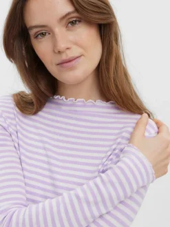 VMVIO L/S HIGH NECK STRIP BLOUSE NOOS lavendula-snow whit