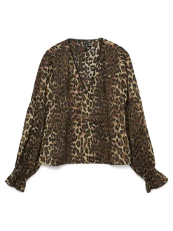 VMWILD LS V-NECK TOP WVN FAW EXP tigers eye