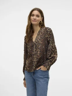 VMWILD LS V-NECK TOP WVN FAW EXP tigers eye