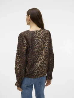 VMWILD LS V-NECK TOP WVN FAW EXP tigers eye