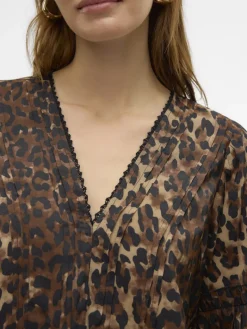 VMWILD LS V-NECK TOP WVN FAW EXP tigers eye