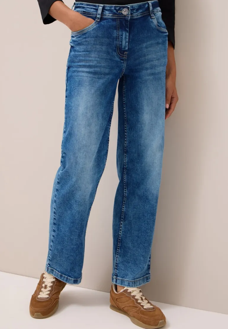 Wide Leg Jeans mid blue used wash
