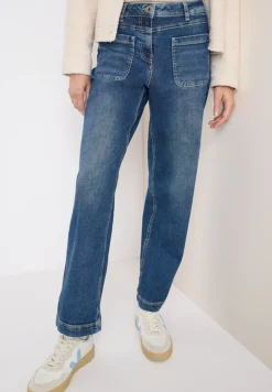 Wide Leg Patch Pocket Jeans mid blue used wash